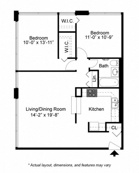 2 Bedroom floor plan at 2101 S. Michigan Apartments